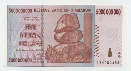 Zimbabwe 5000000000 Dollars 2008 Pick 84 UNC
