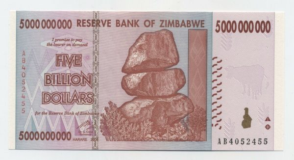 Zimbabwe 5000000000 Dollars 2008 Pick 84 UNC