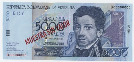Venezuela 5000 Bolivares 25-5-2004 Pick 84s UNC