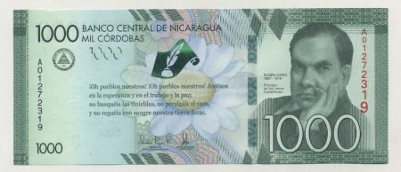 Nicaragua 1000 Cordobas 2016 Pick 216 UNC Dario