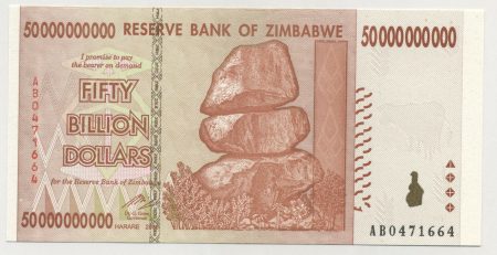 Zimbabwe 50 Billion Dollars 2008 Pick 87 UNC