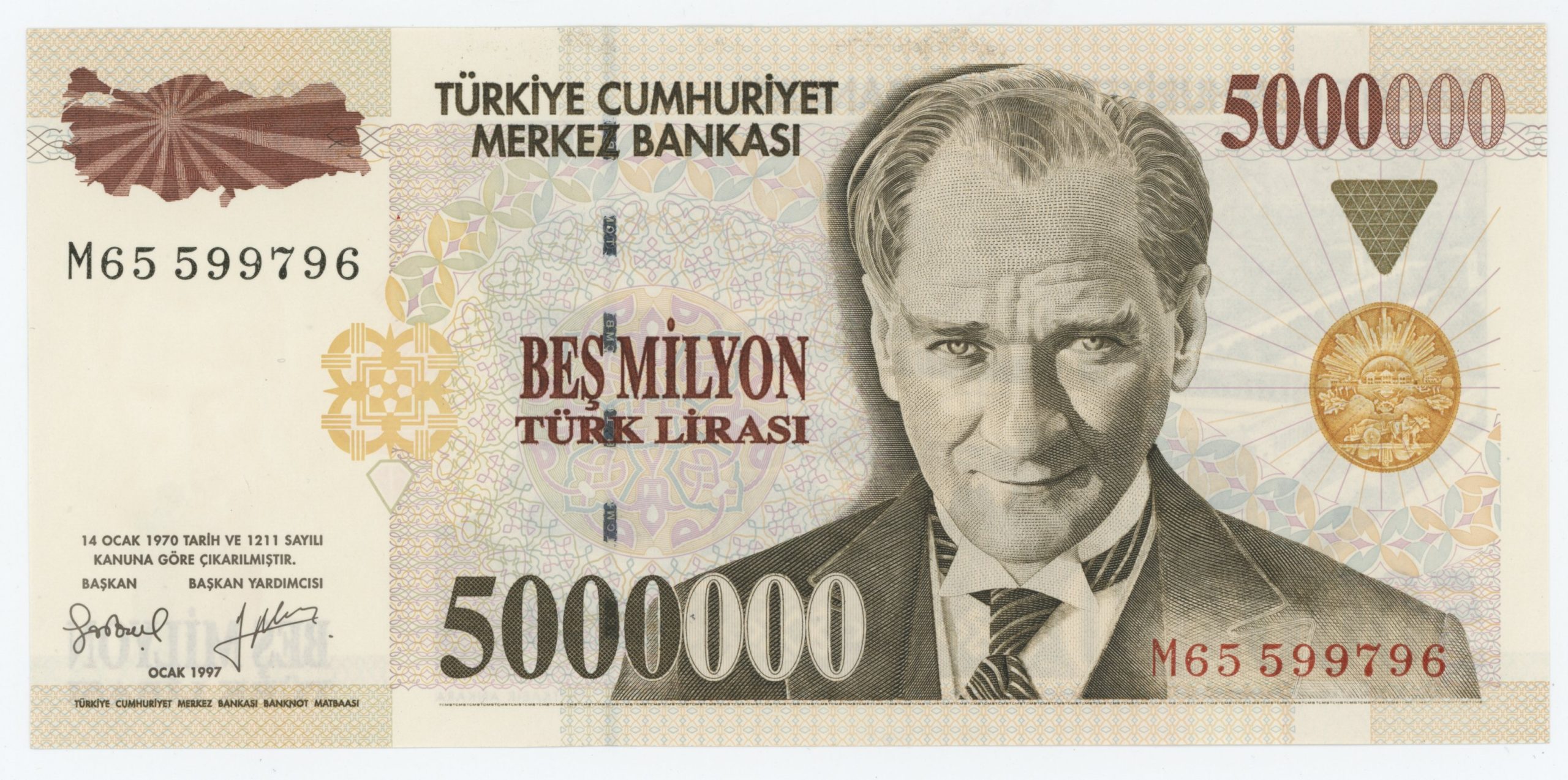 Turkey 5000000 Lira L 1970 1997 Pick 210 UNC Turkey 5000000 Lira L 1970 1997 Pick 210 UNC