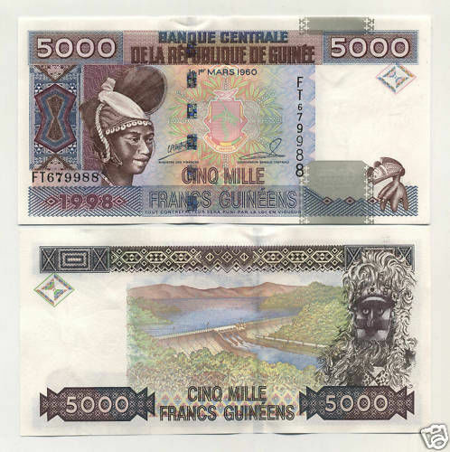 Guinea 5000 Francs 1998 Pick 38 aUNC Guinea 5000 Francs 1998 Pick 38 aUNC