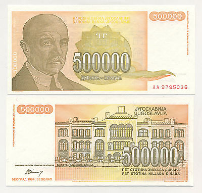 Yugoslavia 500000 Dinara 1994 Pick 143a UNC