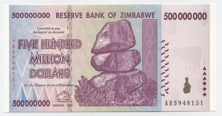 Zimbabwe 500000000 Dollars 2008 Pick 82 UNC
