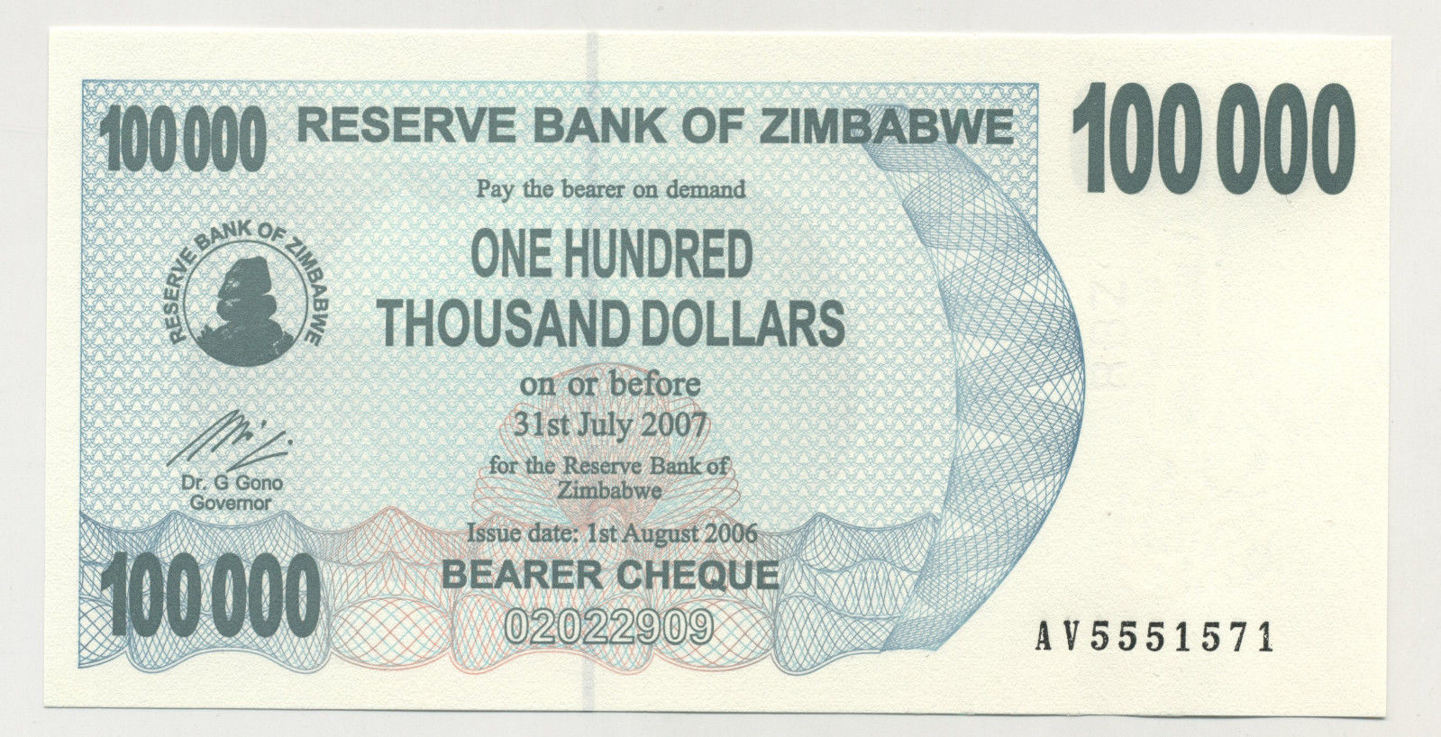 Zimbabwe 100000 100 000 Dollars 1-8-2006 Pick 48b UNC Zimbabwe 100000 100 000 Dollars 1-8-2006 Pick 48b UNC