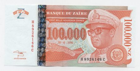 Zaire 100000 Zaires 30-6-1996 Pick 77 UNC