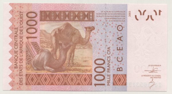 West African States 1000 Francs 2003 14 Pick 815Tn UNC