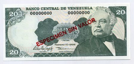 Venezuela 20 Bolivares 10-2-1998 Pick 63s UNC