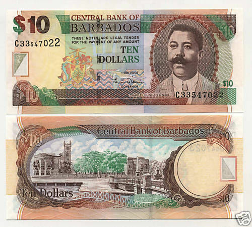 Barbados 10 Dollars 1-5-2007 Pick 68 UNC