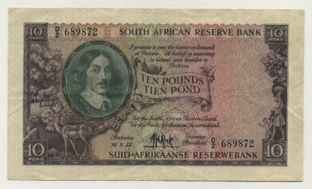 South Africa 10 Pounds 10-8-1955 Pick 98 XF-