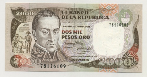 Colombia 2000 Pesos 17-12-1990 Pick 433c UNC Colombia 2000 Pesos 17-12-1990 Pick 433c UNC