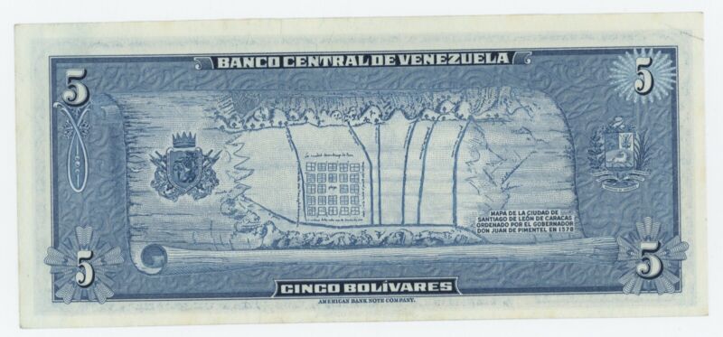 Venezuela 5 Bolivares 10-5-1966 Pick 49 XF- Venezuela 5 Bolivares 10-5-1966 Pick 49 XF-