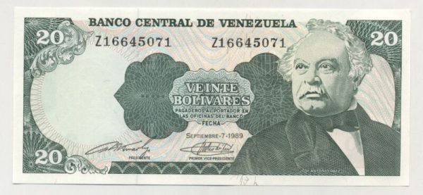 Venezuela 20 Bolivares 7-9-1989 Pick 63b UNC