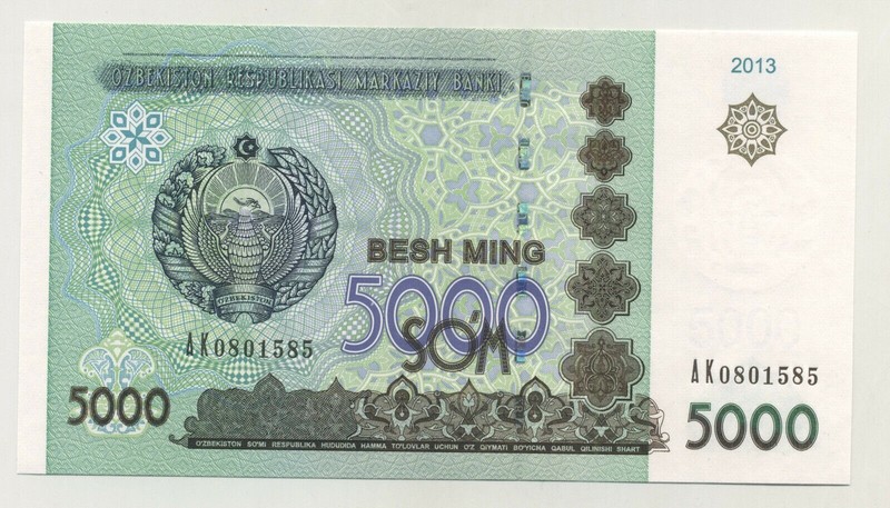 Uzbekistan 5000 Sum 2013 Pick 83 UNC Uzbekistan 5000 Sum 2013 Pick 83 UNC