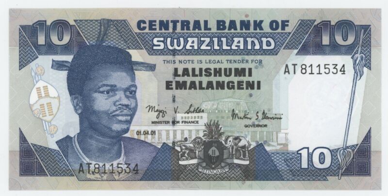 Swaziland 10 Emalangeni 1-4-2001 Pick 29b UNC Swaziland 10 Emalangeni 1-4-2001 Pick 29b UNC