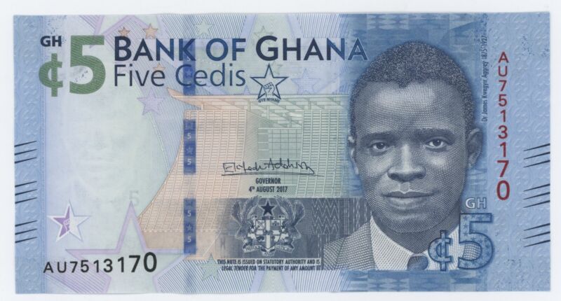 Ghana 5 Cedis 4-8-2017 Pick 44 UNC Ghana 5 Cedis 4-8-2017 Pick 44 UNC