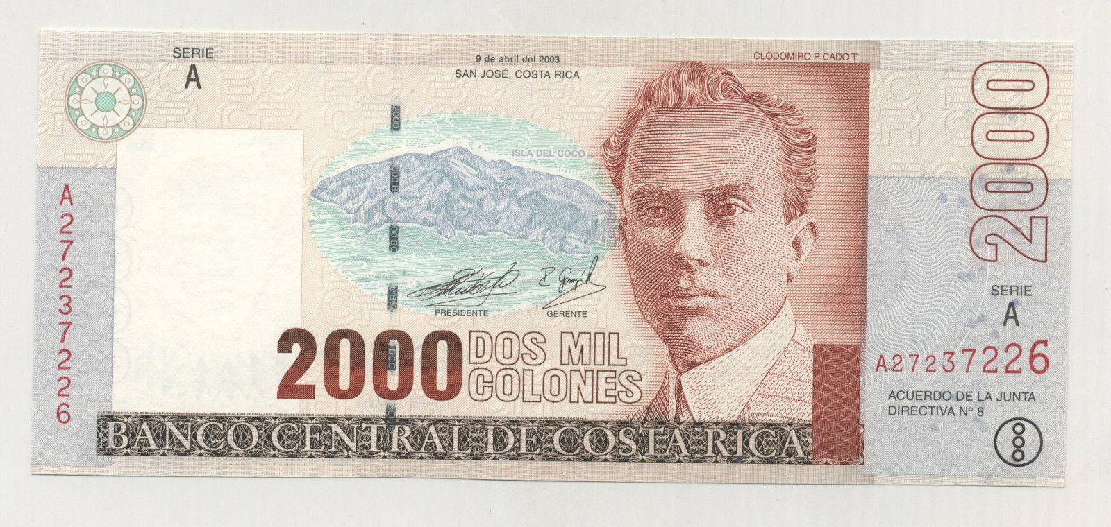 Costa Rica 2000 Colones 9-4-2003 Pick 265d UNC Costa Rica 2000 Colones 9-4-2003 Pick 265d UNC