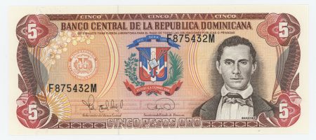 Dominican Republic 5 Pesos 1995 Pick 147 UNC