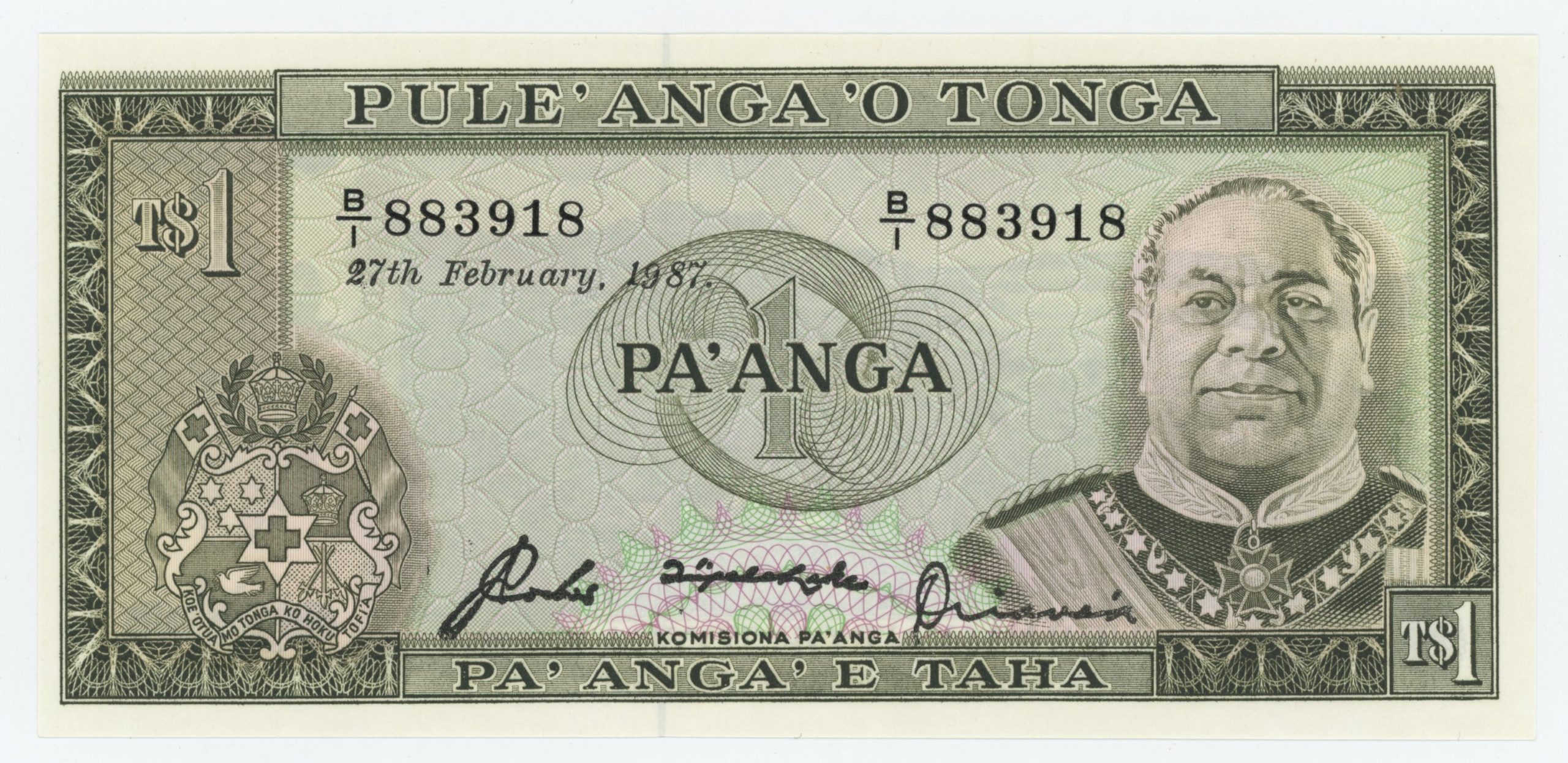 Tonga 1 Pa anga 27-2-1987 Pick 19c UNC Tonga 1 Pa anga 27-2-1987 Pick 19c UNC
