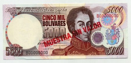 Venezuela 5000 Bolivares 16-6-1997 Pick 78s UNC