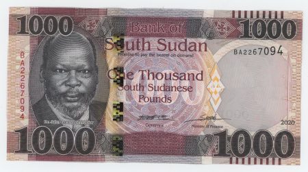 South Sudan 1000 Pounds 2020 Pick 17 UNC