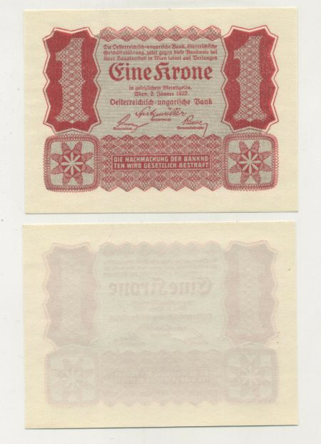 Austria 1 Krone 2-1-1922 Pick 73 UNC