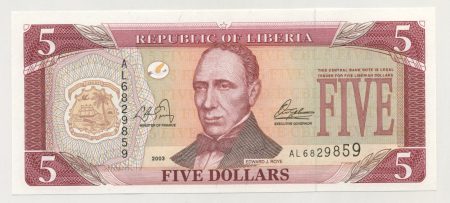 Liberia 5 Dollars 2003 Pick 26a UNC