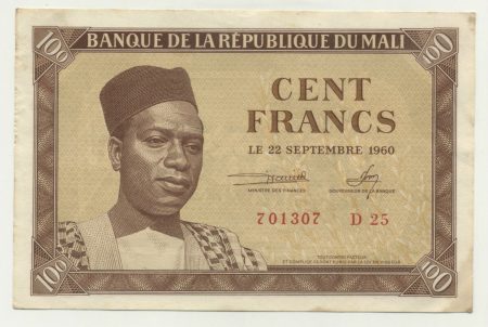 Mali 100 Francs 22-9-1960 Pick 2 VF+