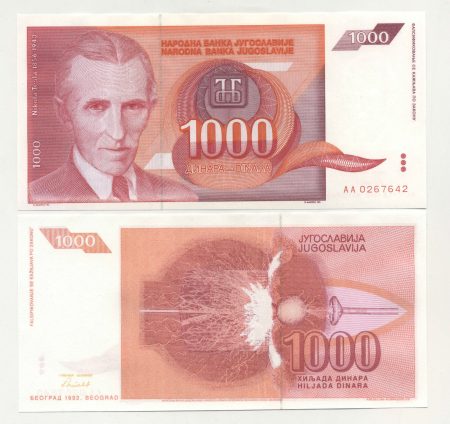 Yugoslavia 1000 Dinara 1992 Pick 114 UNC