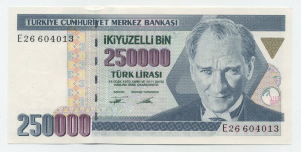 Turkey 250000 Lira L.1970 1992 Pick 207 UNC