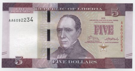 Liberia 5 Dollars 2016 Pick 31a UNC