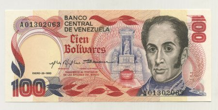Venezuela 100 Bolivares 29-1-1980 Pick 59 UNC