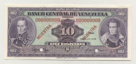 Venezuela 10 Bolivares 27-1-1976 Pick 51s2 UNC