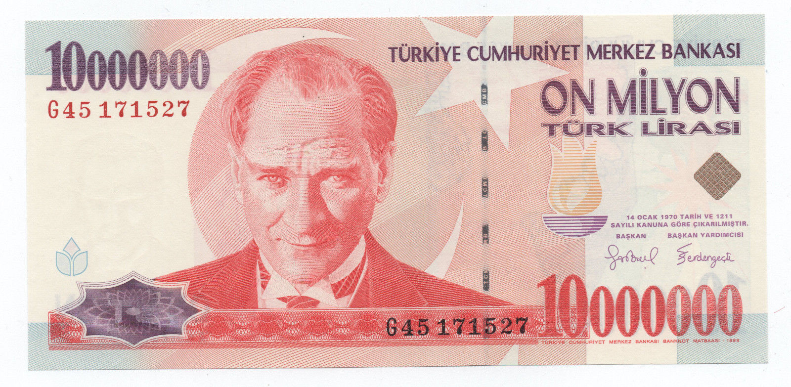 Turkey 10000000 Lira L.1970 1999 Pick 214 UNC Turkey 10000000 Lira L.1970 1999 Pick 214 UNC
