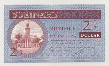 Suriname 2 1-2 Gulden 2004 Pick 156 UNC