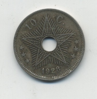 Belgian Congo 10 Centimes 1928 KM 18 VF Circulated Copper Nickel