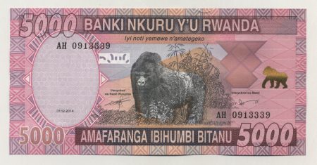 Rwanda 5000 Francs 1-12-2014 Pick 41 UNC