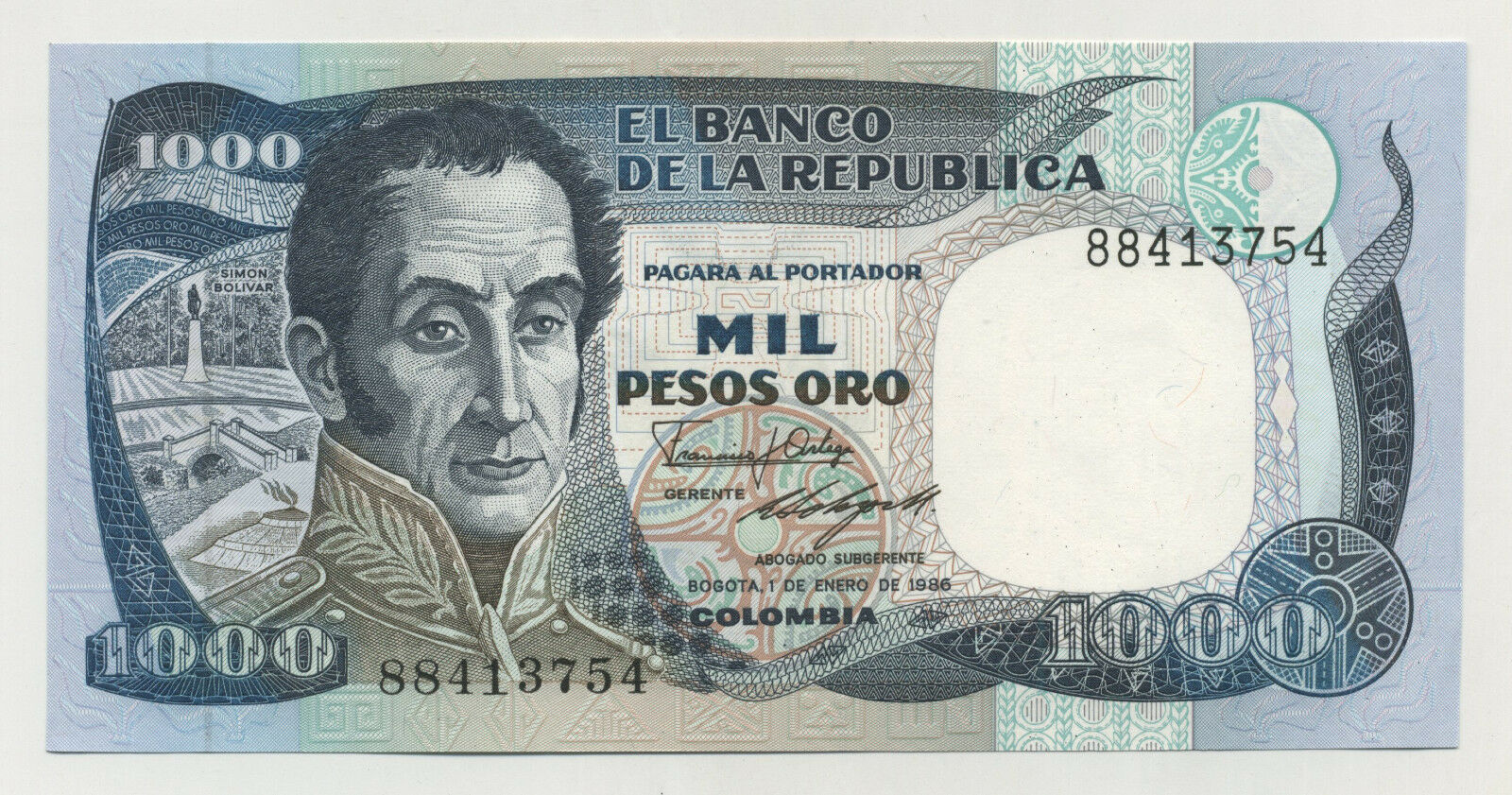Colombia 1000 Pesos 1-1-1986 Pick 424c UNC Colombia 1000 Pesos 1-1-1986 Pick 424c UNC