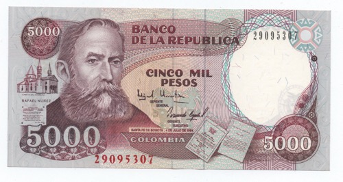 Colombia 5000 Pesos 4-7-1994 Pick 440 UNC