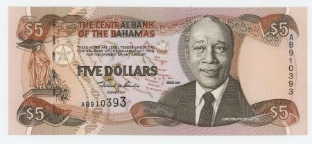 Bahamas 5 Dollars 2001 Pick 63b UNC
