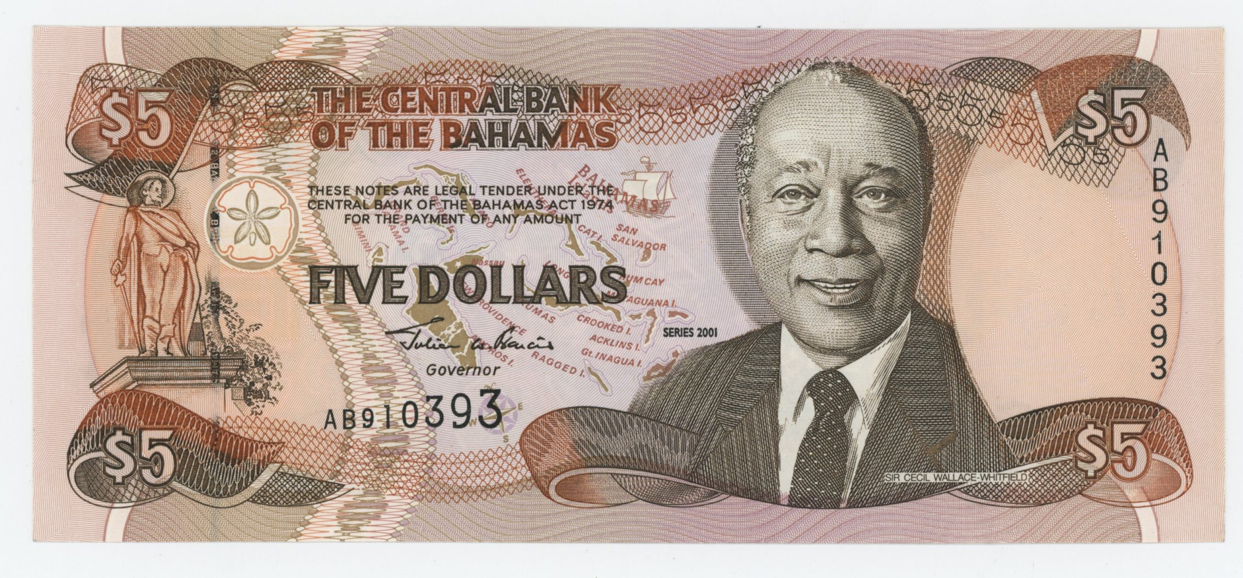 Bahamas 5 Dollars 2001 Pick 63b UNC Bahamas 5 Dollars 2001 Pick 63b UNC