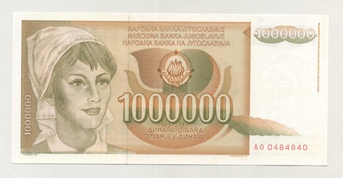 Yugoslavia 1000000 Dinara 1989 Pick 99 UNC