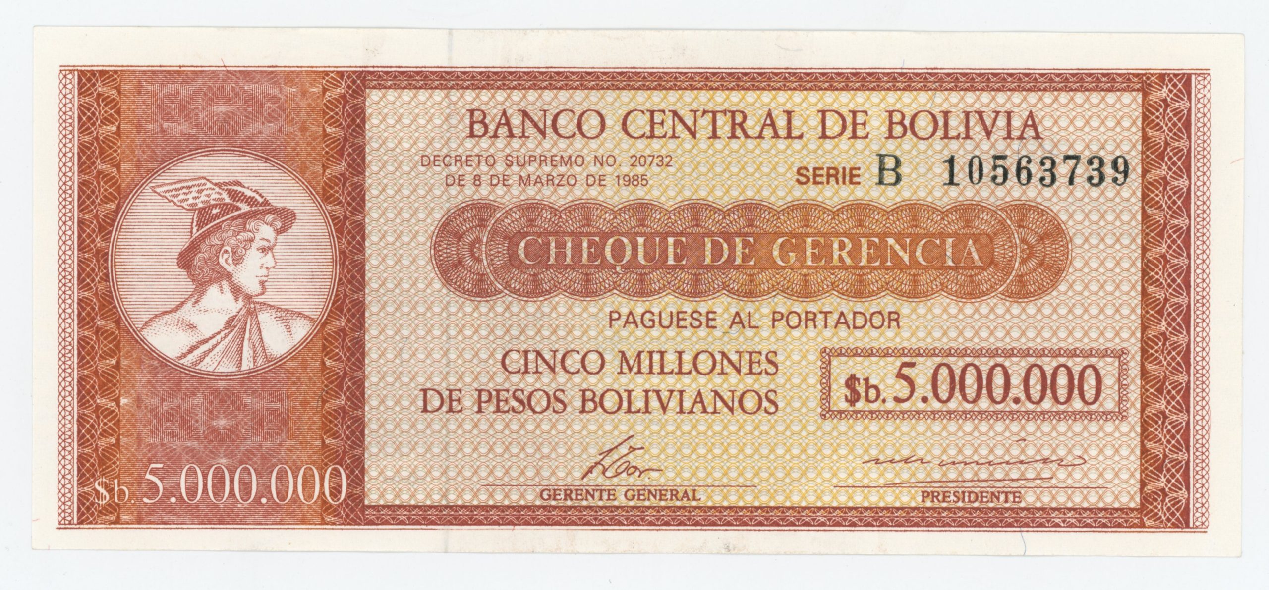 Bolivia 5000000 Pesos Bolivianos 8-3-1985 Pick 192A UNC Bolivia 5000000 Pesos Bolivianos 8-3-1985 Pick 192A UNC