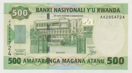 Rwanda 500 Francs 1-7-2004 Pick 30 UNC
