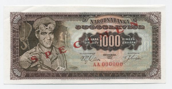 Yugoslavia 1000 Dinara 1-5-1963 Pick 75s aUNC