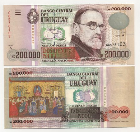 Uruguay 200000 Nuevos Pesos 1992 Pick 72 UNC
