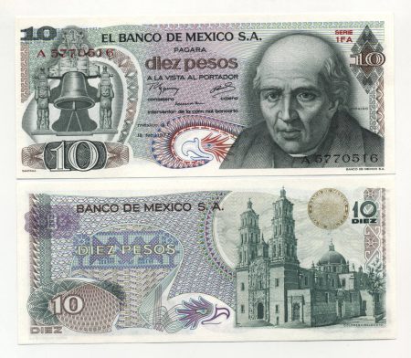 Mexico 10 Pesos 18-2-1977 Pick 63i UNC Serie 1FA