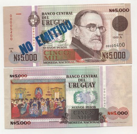 Uruguay 5000 Nuevos Pesos 1989 Pick 68A UNC