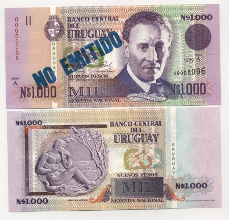 Uruguay 1000 Nuevos Pesos 1989 Pick 67A UNC